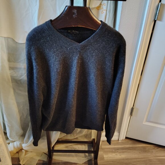 Men's 200% 2 Ply Gray XL Cashmere Sweater - Picture 4 of 7